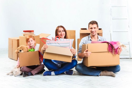 Moving van and boxes prepared for a house removal in Dagenham